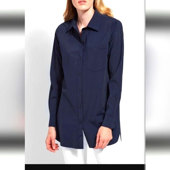 Schiffer Button Down - True Navy Long Sleeve Blose Size Medium - Picture 1 of 16